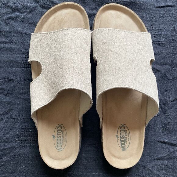 Woodstock Mens Suede Tan Bert Slides Shoes. Size 11 M. Summer Hippie. Boho. Cork - Picture 1 of 8